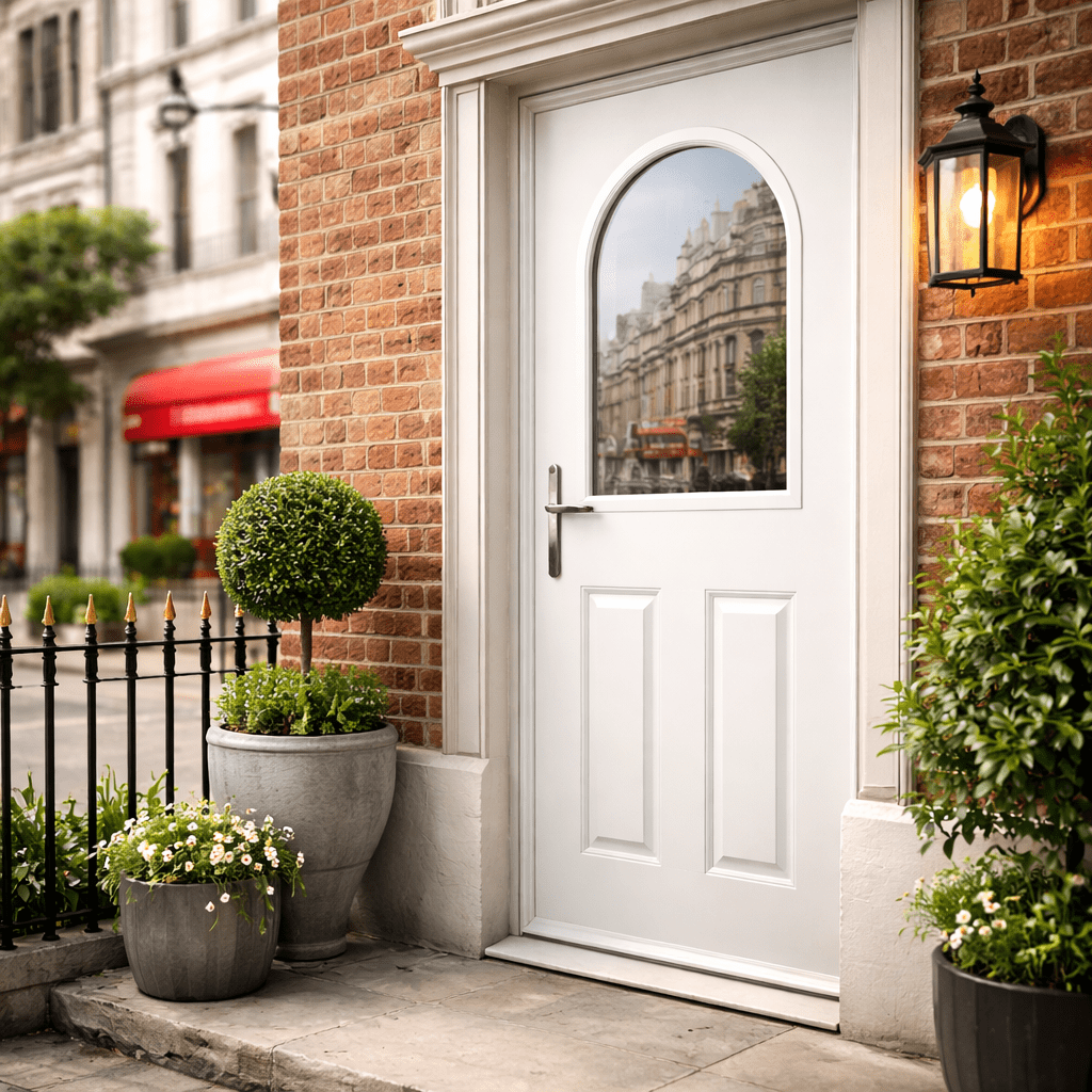 Composite back Door with Arched Frosted Glazing